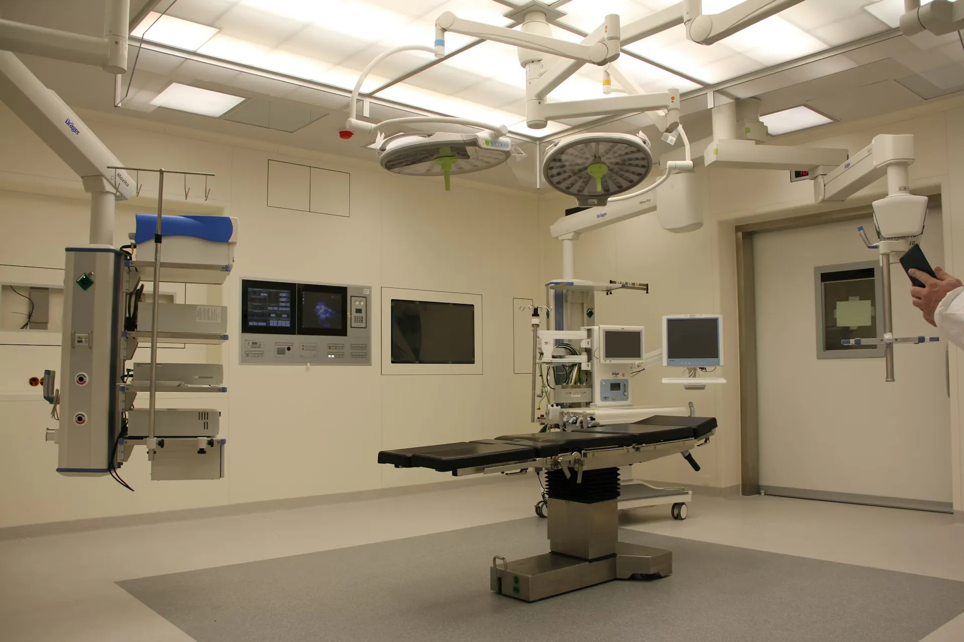 Hospital room with bed and monitoring equipment